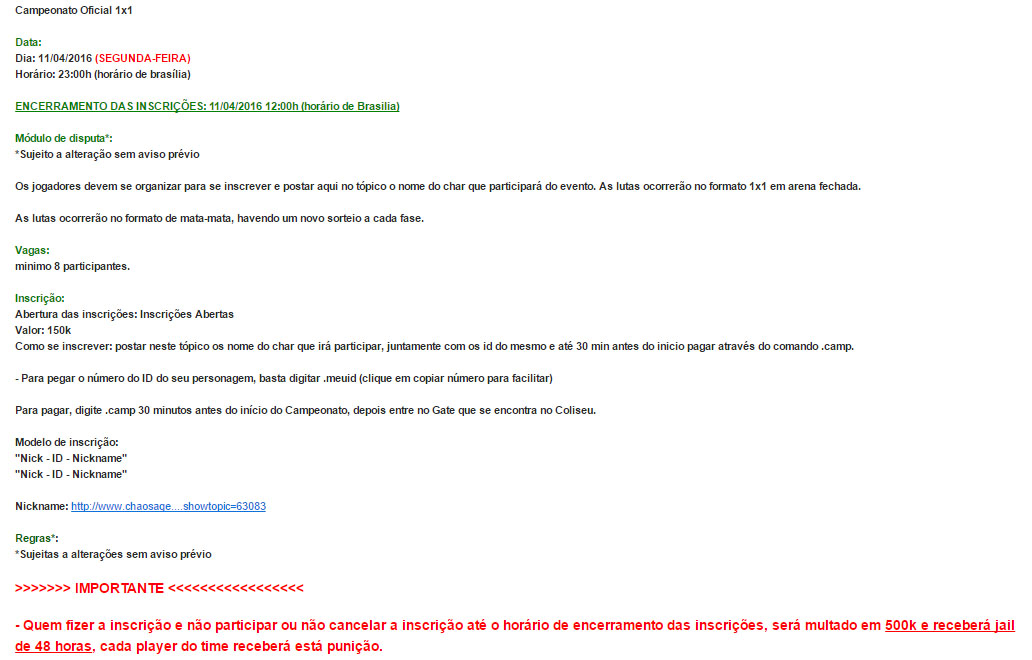 Campeonatos PvP no shard