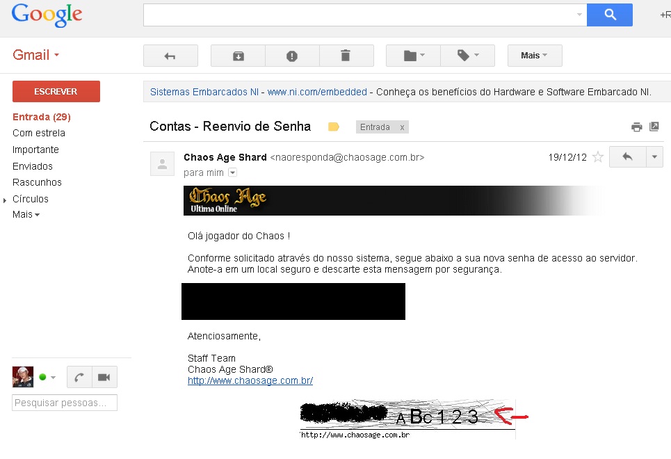 Exemplo de e-mail com autenticador