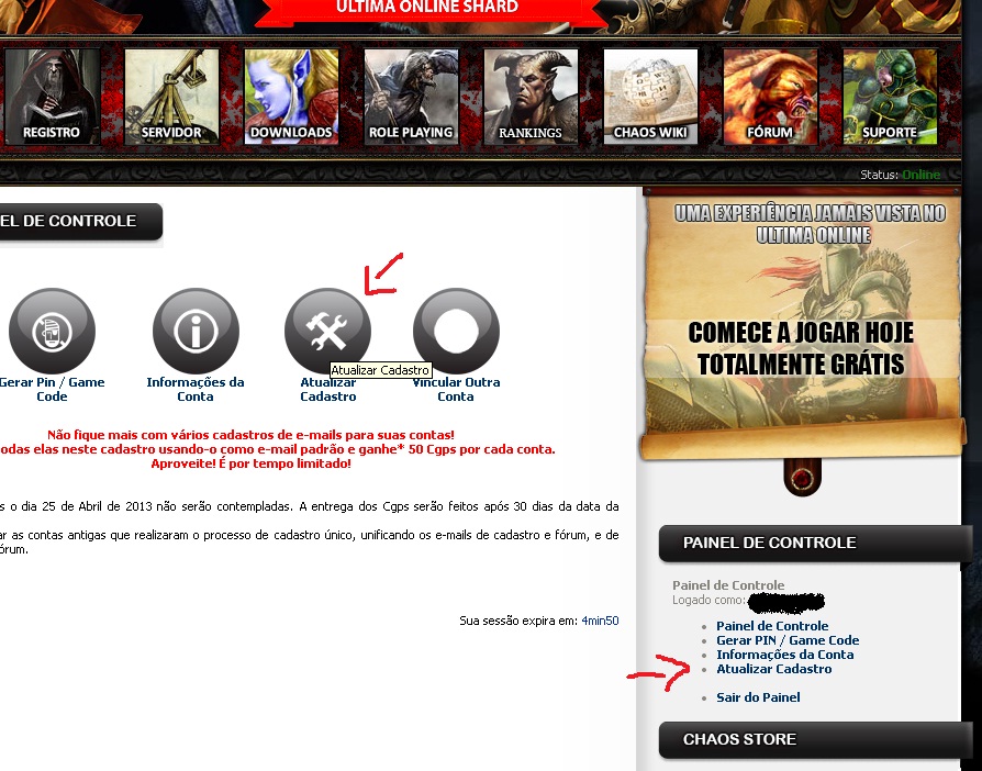 Atualizar cadastro (menu)