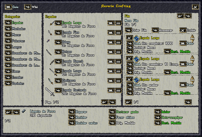 Painel Crafting Auroria